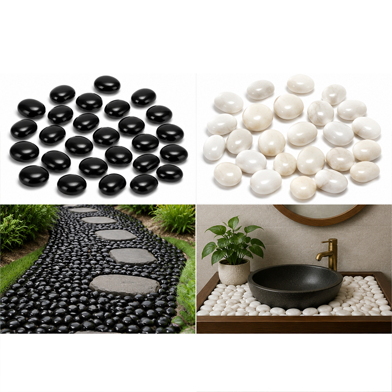 Aquarium Marine Tank - White&Black Polished River Rocks 200g-400g, Smooth